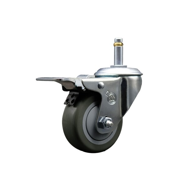 3'' Gray Poly Wheel Swivel 7/16'' Stem Caster with Total Lock Brake